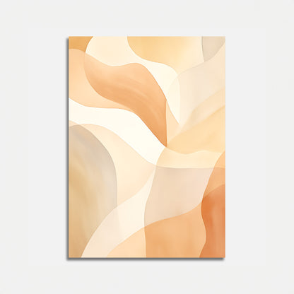 Abstract painting with wavy patterns in shades of orange and cream.