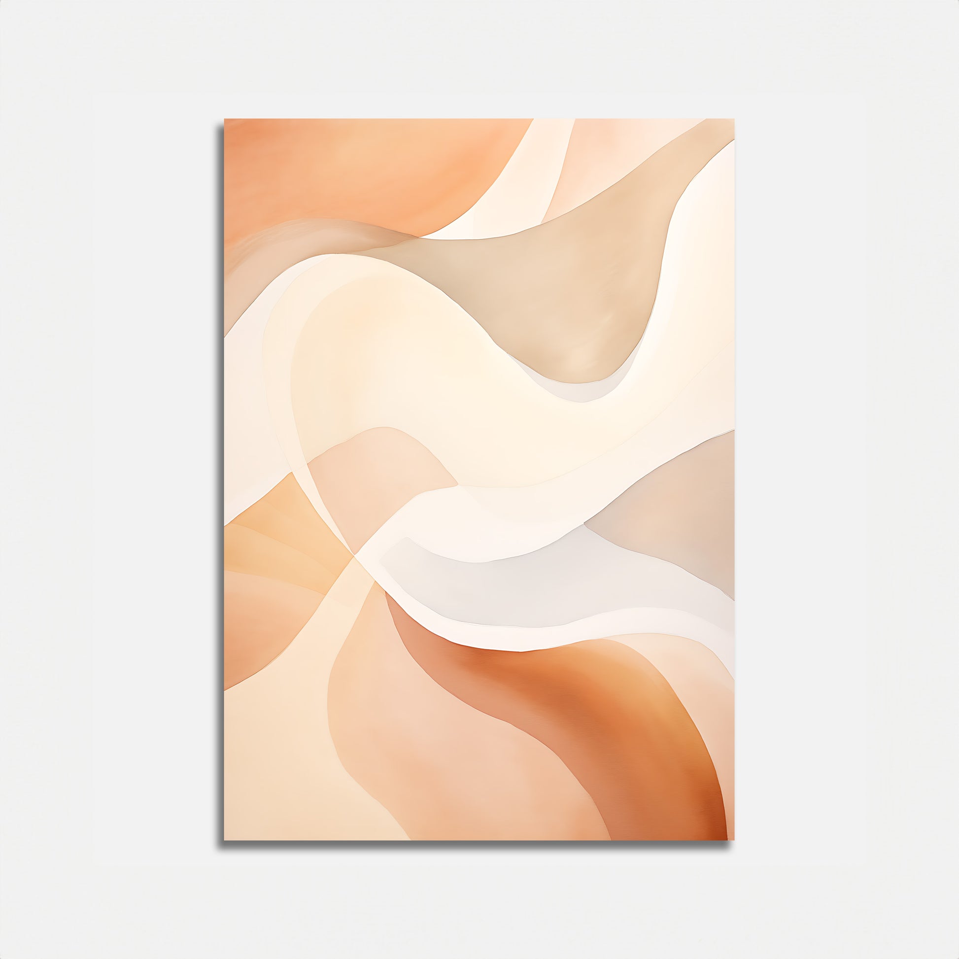Abstract painting with smooth, flowing curves in warm earth tones on a white background.