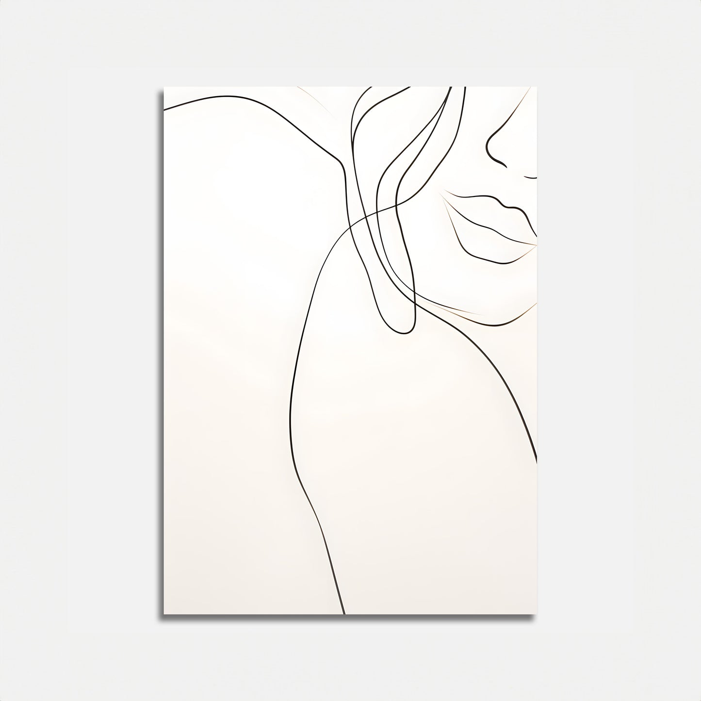 Minimalist line art of a woman's face on a canvas.