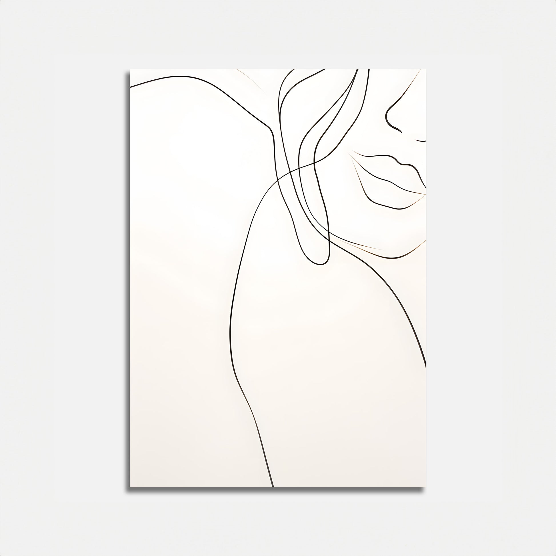 Minimalist line art of a woman's face on a canvas.